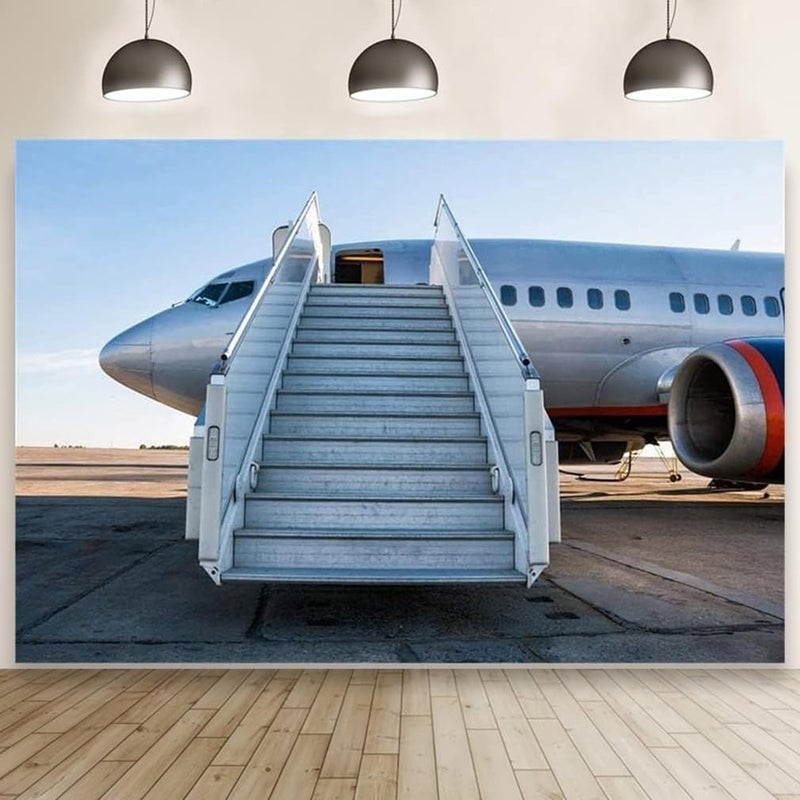 AOFOTO 7x5ft مطار المهبط خلفية طائرة للتصوير فينيل مهبط الطائرات على المدرج خلفية قماشية للتصوير لعشاق الطيران والأزواج وشهر العسل والسفر والعطلات والتصوير في الاستوديو - Image 4